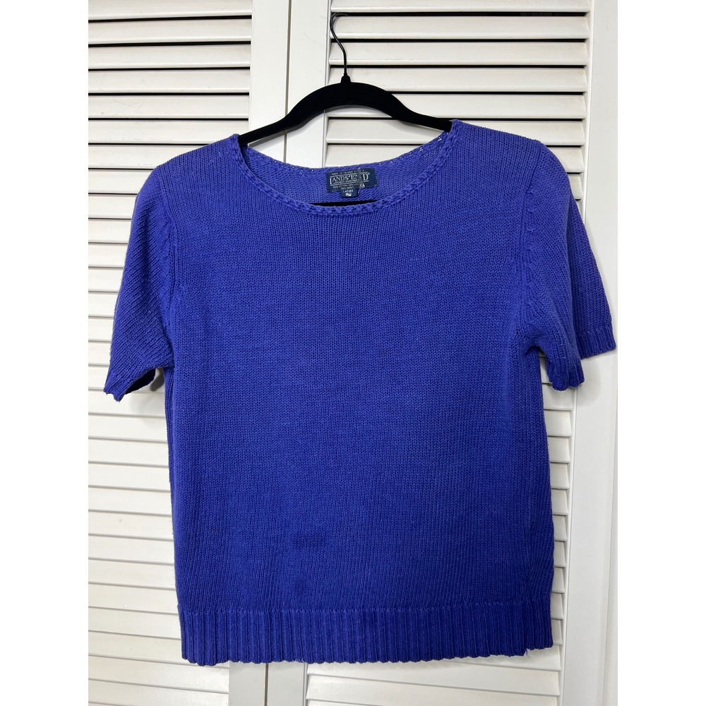 Vintage Lands' End Purple Knit Top Sz S Short Sleeve Cotton Linen Ramie 90s